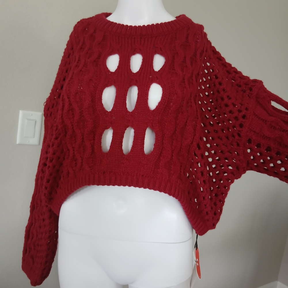 Cider Off-the-Shoulder Red Sweater